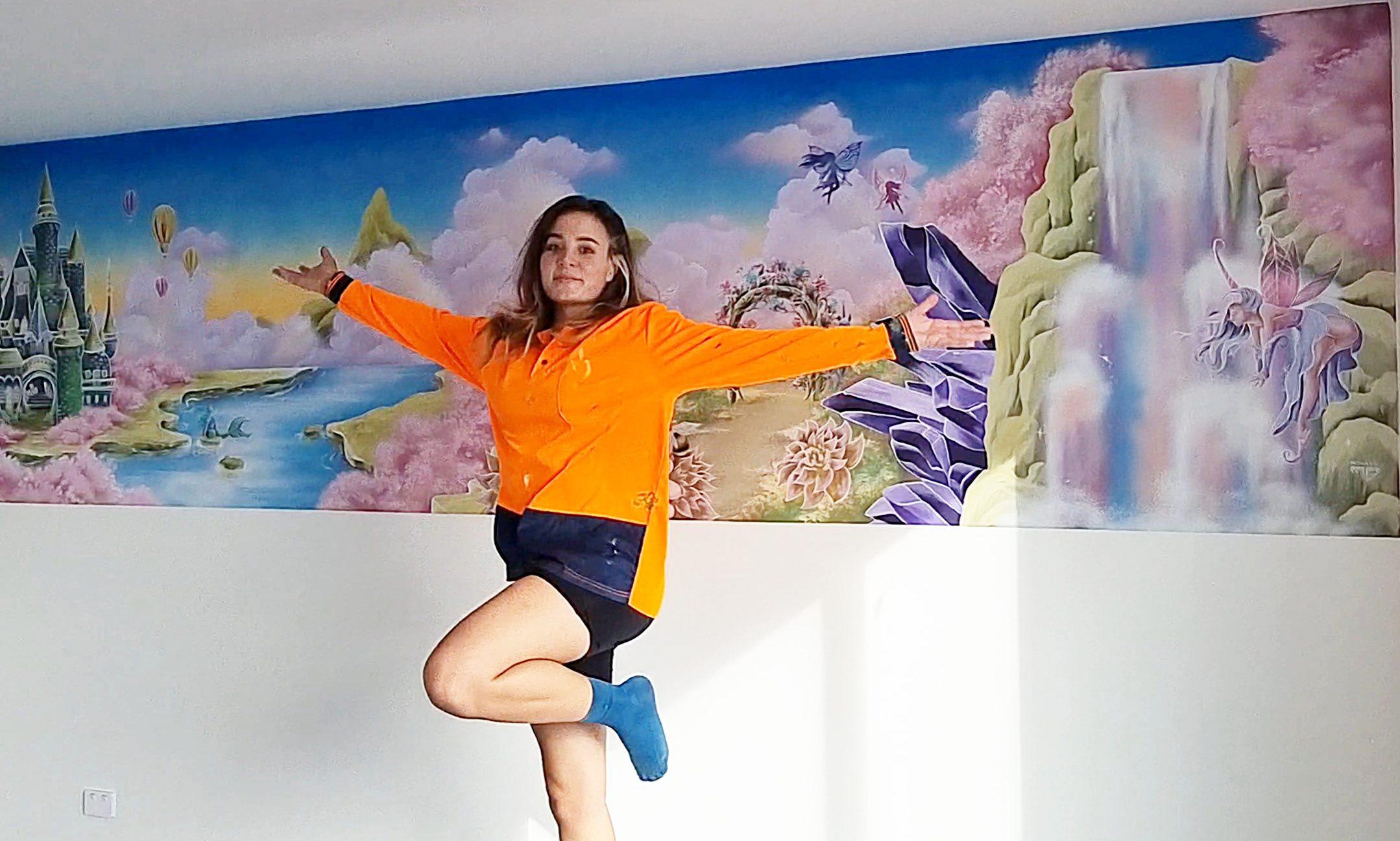 Manabell about image. Jumping for joy